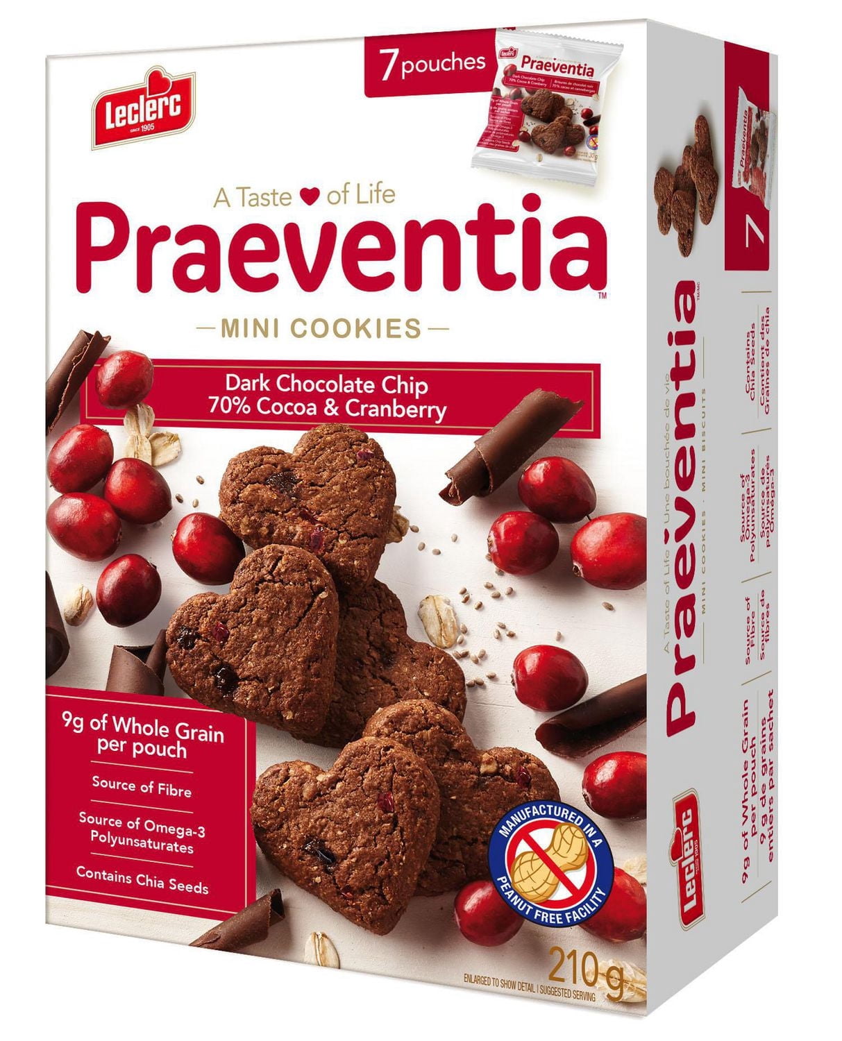 Biscuits - Praeventia brisures de chocolat noir 70% cacao et canneberges