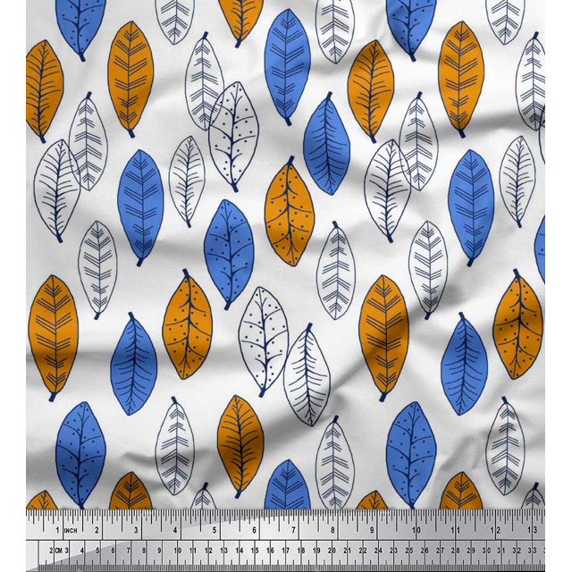 Soimoi Poly Georgette Fabric Leaves Block Print Fabric by Yard 52 Inch Wide