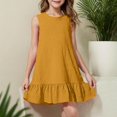 thumbnail image 2 of Milgrthf Robe d'Été pour Filles, Enfants, Décontractée, Col Rond, Sans Manches, Mode, Texturée, Ourlet à Volants, Mini Robe Débardeur, Robes d'Été pour Préadolescentes, Jaune, 14 Ans, 2 of 9