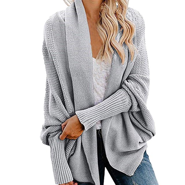 Cardigan Long Uni à Manches pour Femmes, Manteau Blouse Haut Décontracté d'Automne