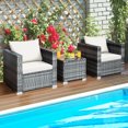thumbnail image 1 of Gymax 3PCS Rattan Patio Conversation Furniture Set Outdoor Yard w/ White Cushion, 1 of 10