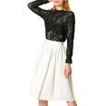thumbnail image 4 of INSPIRE CHIC Women's Crochet Lace See Through Floral Ruffle Neck Blouse Black M, 4 of 7