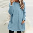 thumbnail image 2 of SNKSDGM Chandail Blanc pour Femme Coton pour Femme Chandail à Col Rond pour Femme Couleur Unie Automne et Hiver Chaud Col Rond Manches Longues avec Poche Robe Sanitaire Décontractée TTG, 2 of 6