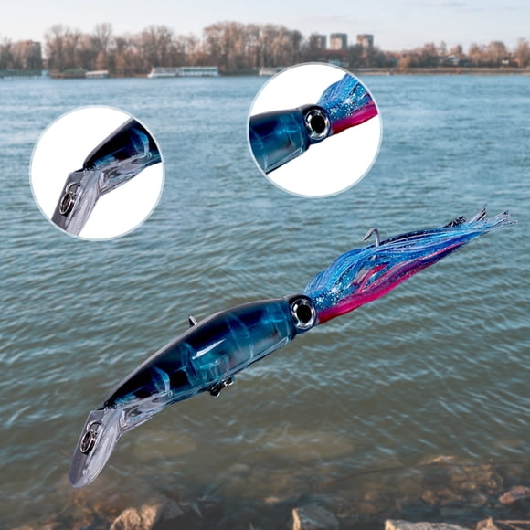 LJNYFDC Appât Calmar Grand Leurre de Pêche Calmar Simulé Appât avec Hameçon Triple Jupe Pieuvre Réaliste Couleur Vive Appât Dur
