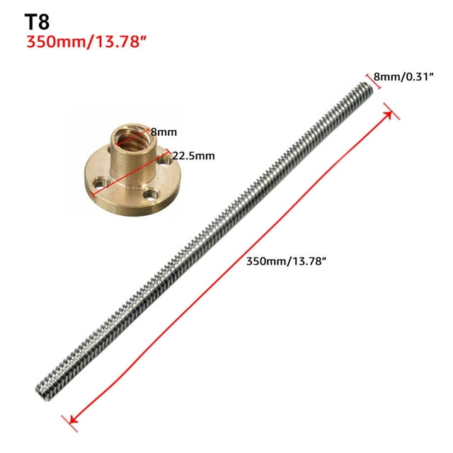 8mm Stainless Steel Trapezoidal Lead Screw Rod with Brass Nut for 3D Printer