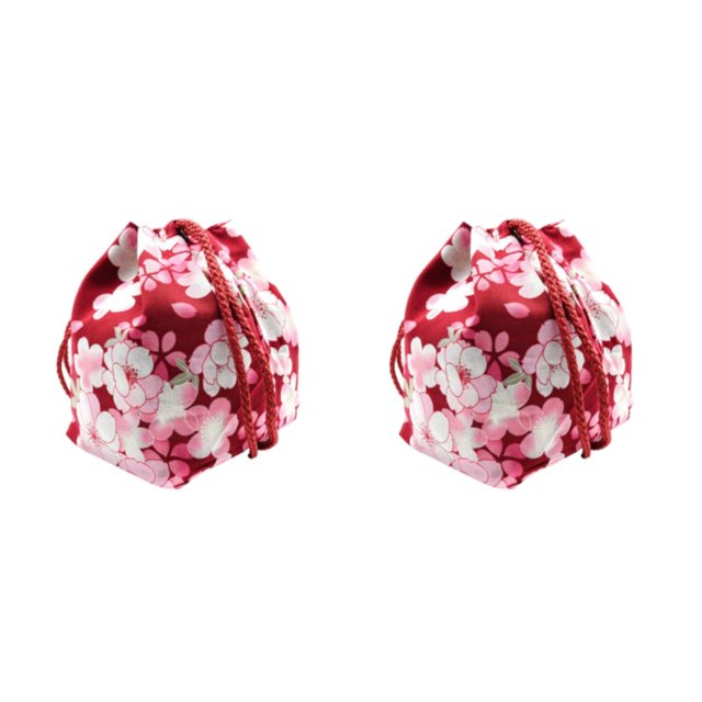 VONKY Japanese Drawstring Bag Coin Purse Food Pouch Durable and Portable Wine Red Cherry 14x12x16cm 2Set