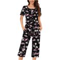 thumbnail image 2 of FAFWYP Ensembles de Pyjama 2 Pcs pour Femmes, Ensembles de Pyjama à Imprimé Floral, Tenue de Nuit Douce, Hauts à Manches Courtes à Col Ras du Cou et Pantalons Capri, Ensembles de Détente, P-3TG, 2 of 5