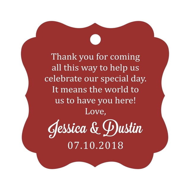 Darling Souvenir Custom Wedding Thank You Message Gift Tags Personalized Party Favor Hang Paper Tags-Maroon-50 Tags