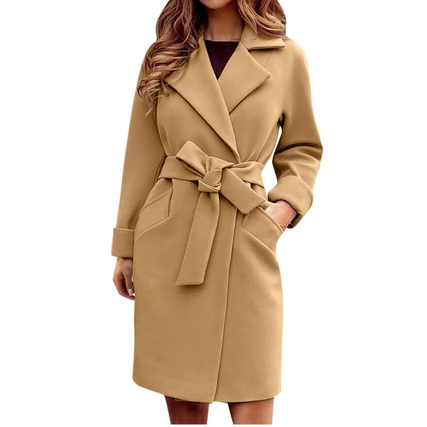 Womens Autumn And Winter Lapel Woolen Cloth Coat Trench Jacket