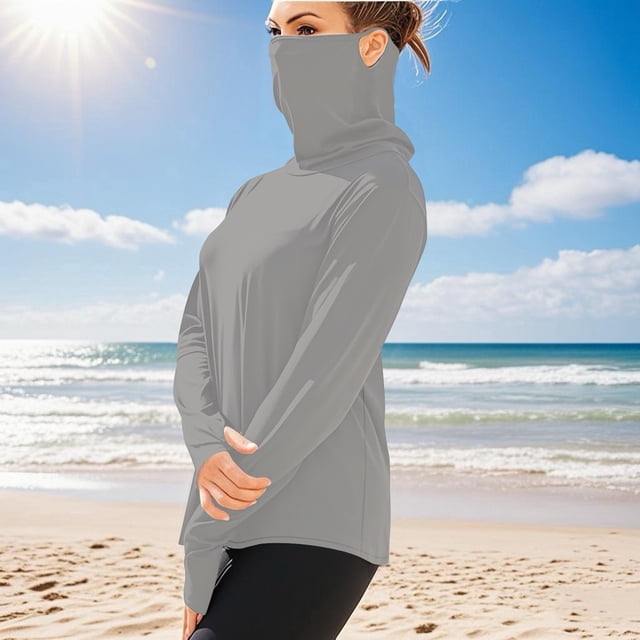 Ovbmpzd Gray Tops for Women Sun Protection Long Sleeve Solid Breathable Tees Shirts for Teens L
