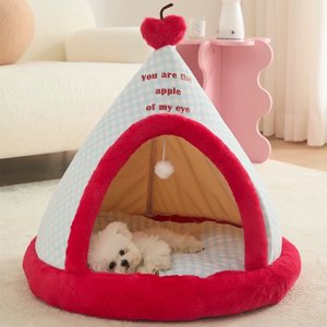 Apples Christmas Tent Christmas Pet Bed Semi Enclosed Cats Bed Dog Bed Removable And Washable Dog Bed Winter Warm Cats Bed