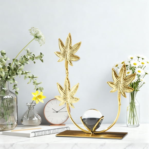 pstuiky Crystal Ball Stand with Ginkgo Leaf Sculpture Metal Art Decor for Desk & Bookshelf Gold Finish Home & Office Ornament 7.09X4.72X2.36 In Feng Shui Decor, Gift for Housewarming