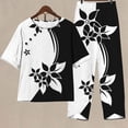 thumbnail image 2 of Mikilon Ensemble Élégant pour Femmes 2 Pcs Imprimé Manches 5/10 Col Rond + Pantalon Décontracté Ensemble Chic et Confortable Manches Courtes Col Rond Blanc TP, 2 of 6