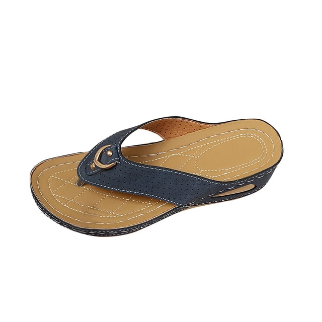 Wedge Sandals for Women Flip Flops Slide Open Toe Soft Sole Non Slip Breathable Beach Thong Shoes Blue