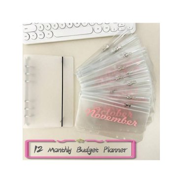 A6 Loose Leaf Monthly Zipper Bag Cash Budget Envelope Binder Ticket Receipt Storage Bag Wealth Management Gift Set 1 cover + 12 monthly bags