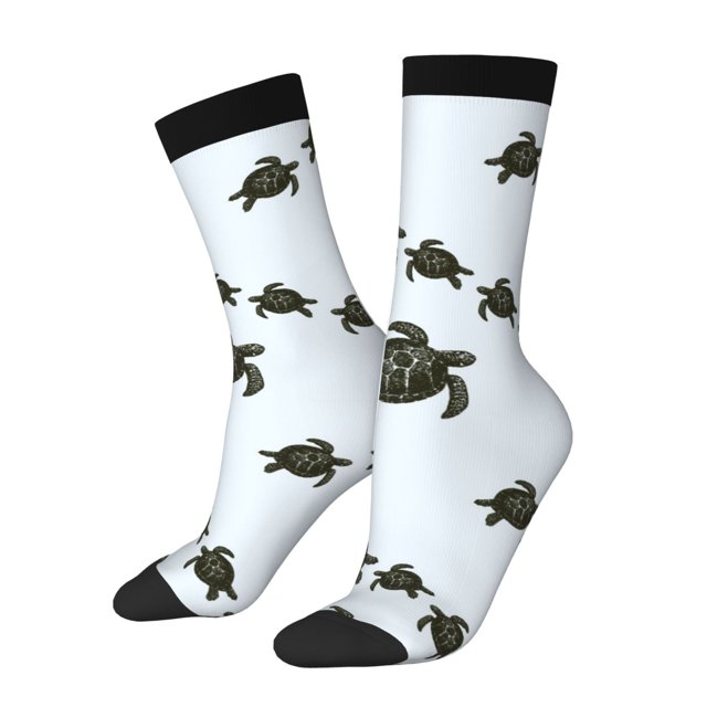 Wukai Chaussettes Mi-Mollet Imprimé Tortue de Mer, Design Imprimé 3D Chaussettes Adultes, Chaussettes de Sport Haute Élasticité Respirantes, Adaptées pour Quotidien, Unisexe