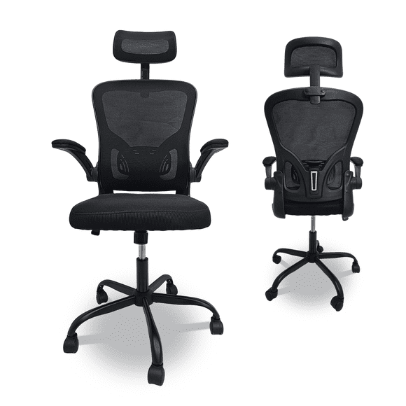 Yvike Chaise de Bureau Ergonomique, Chaise d'Ordinateur Pivotante en Maille Respirante, Chaise de Travail avec Soutien Lombaire, Chaises de Bureau avec Accoudoirs Soutien Lombaire et Appuie-Tête Réglable Fonction d'Inclinaison, Noir