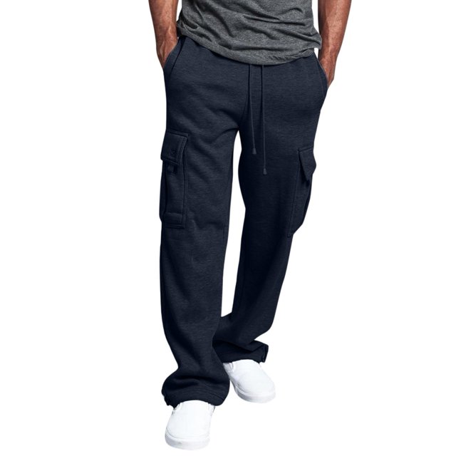 Ketyyh-chn99 Men Pants Linen Pants Work Stretch Relaxed Fit Flat Front Pant with Pockets Navy,L