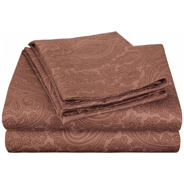 Ensemble de Draps en Coton Riche 600 Fils Motif Cachemire Italien California Très Grand-Chocolat