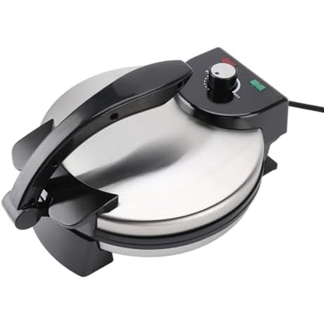 Electric Tortilla Maker, 10 Inch Non Stick Tortilla Press with Temperature Control & Stainless Steel Cover, 1100W Aluminum Electric Roti Maker for Pitas, Chapati, Roti, Flatbread