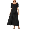 thumbnail image 2 of INSPIRE CHIC Robe Maxi pour Femme à Encolure Carrée Froncée, Robes d'Été Noires TG, 2 of 5