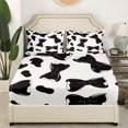 thumbnail image 3 of YST Cute Bow Knot Full Size Sheet Sets 4pcs, Cartoon Cow Pattern Microfiber Bed Sheets Set, Kawaii Simple Printed Kids Teens Bed Set For Bedroom, Black White Bows Bedroom Decor Bedding Set, 3 of 6