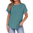 thumbnail image 2 of Binmer T-Shirt à Manches Courtes Décontracté pour Femme, Couleur Unie, Col Rond, 2 of 9