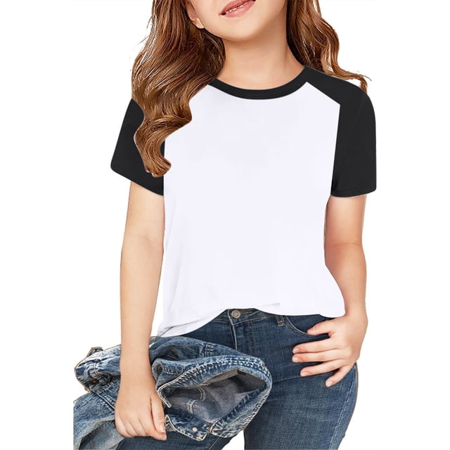 Soki Toddler Kids Girls Fashion Cute Solid Color Soft Short Sleeve Pullover Tops Clearance