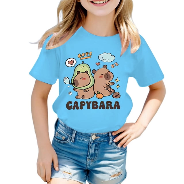 LYHaoo T-Shirt à Manches Courtes Ample et Décontracté pour Filles, Col Rond, Imprimé à Motif d'Animaux de Dessin Animé, T-Shirts à Col Rond Tailles 8-10 Ans