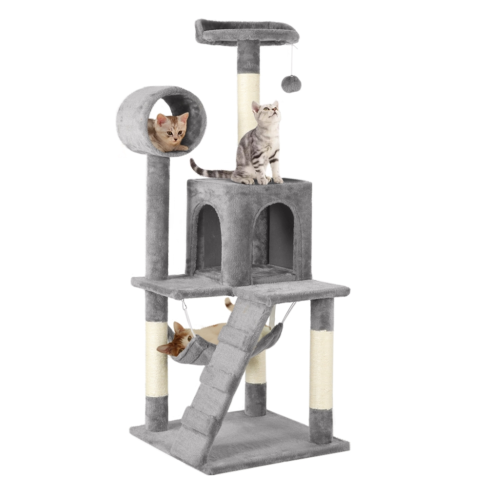 Yaheetech 51'' Multilevel Cat Tree Condo with Scratching Post, Light Gray