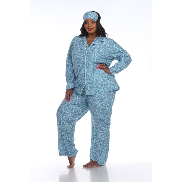 White Mark Women's Three-Piece Button-Down Pajama Set