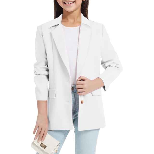 Veste de Costume Décontractée à Manches Longues pour Filles avec Col à Revers Cranté, devant Ouvert, avec Poche Intérieure pour Enfants