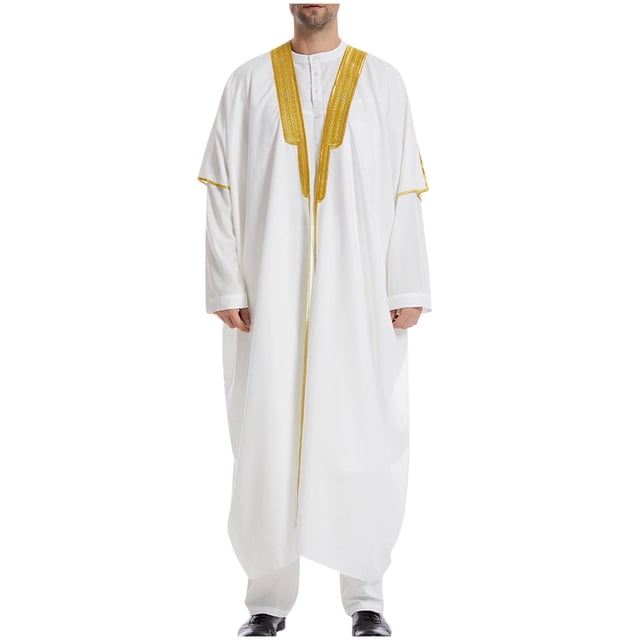 Pisexur Costume Renaissance pour Homme Robe Musulmane Robe Arabe Mi-Longue Style Long Manches Longues Brodé Col Montant Poche Longue Chemise Mode Décontractée Robe Costume Médiéval