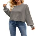 thumbnail image 1 of Women Knit Sweater Long Sleeve Crew Neck Solid Loose Pullover, 1 of 3
