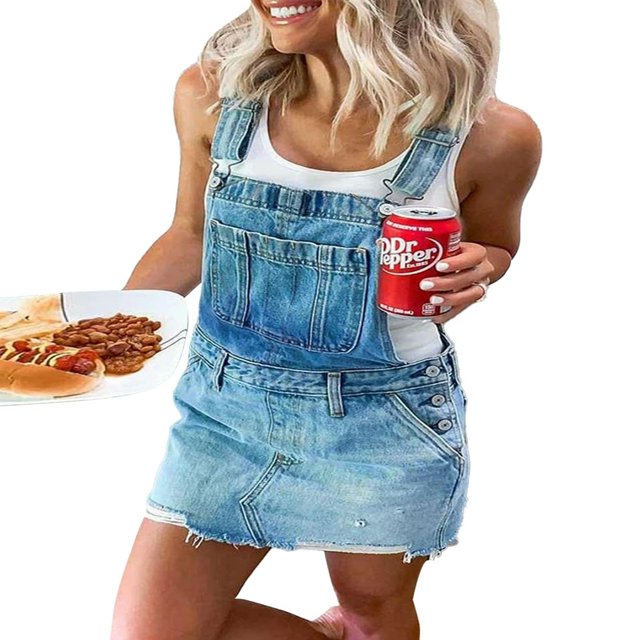 Robe Salopette pour Femmes à Bretelles Réglables Robe en Denim avec Poches Camouflage m