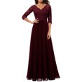 thumbnail image 2 of Faithtur Nouvelle Mode Femmes Longue Robe Couleur Unie Patchwork Dentelle V-Cou à Manches Mi Dos Sans Fermeture Éclair Robe Féminine, 2 of 5