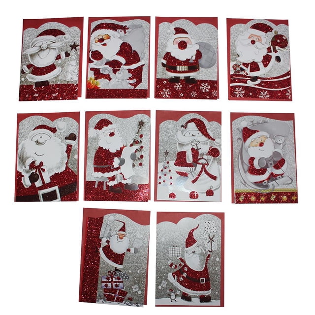 simhoa 10x Merry Christmas Greeting Cards Holiday Cards with Envelope - Santa