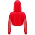 thumbnail image 3 of Yanarno Chandail à Capuchon en Maille pour Filles, Manches Longues, Hauts de Danse, Chandail en Résille à Enfiler, Chandails à Capuchon, Haut Court à Cordon, Rouge, 12, 3 of 6
