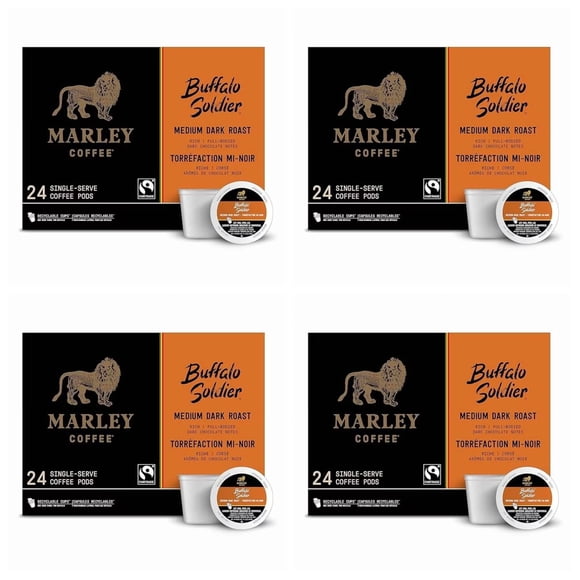 Marley Capsules de Café à Portion Individuelle Compatibles K-Cup, Buffalo Soldier, Torréfaction Mi-Foncée, 96 Unités (Lot de 4)