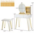 thumbnail image 2 of Gymax Ensemble de Coiffeuse Miroir Éclairé Tiroir de Rangement Étagère Coussin Tabouret Blanc, 2 of 9