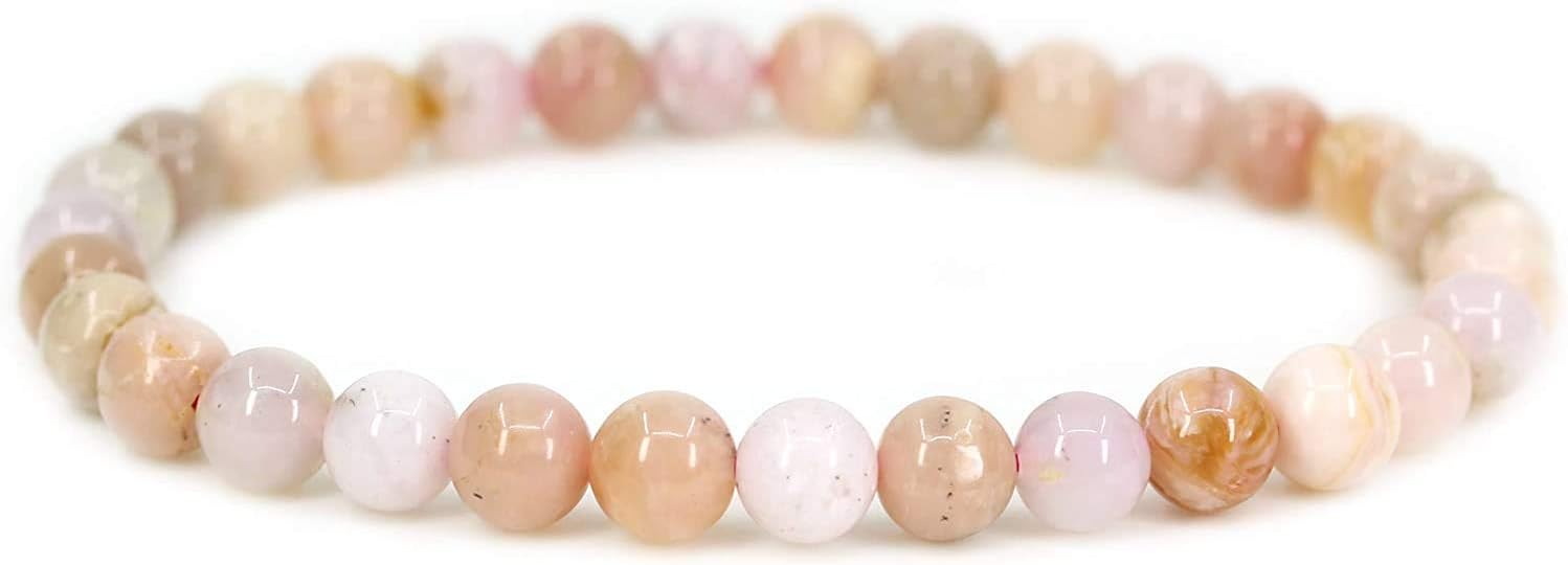 Natural Peruvian Pink Opal Gemstone 6mm Round Beads Stretch Bracelet 7" Unisex