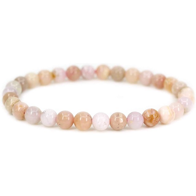 Bracelet Extensible Unisexe en Perles Rondes de 6 mm en Opale Rose Péruvienne Naturelle 7 Pouces