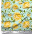 thumbnail image 1 of Soimoi Tissu en Poly Georgette Feuilles & Roses Imprimés Floraux au Mètre 42 Pouces de Large, 1 of 3