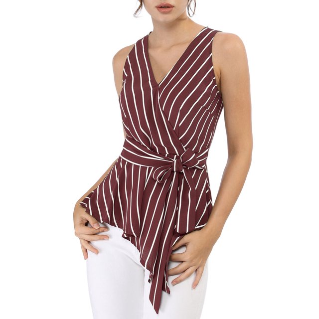INSPIRE CHIC Hauts d'Été pour Femmes Sans Manches à Encolure en V Portefeuille à Taille Nouée