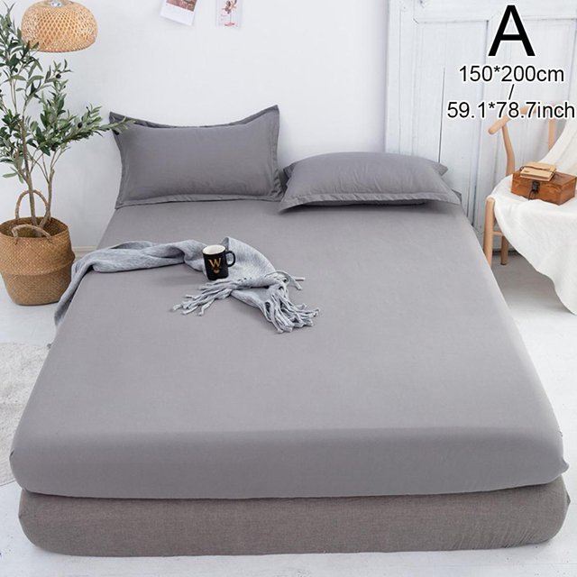 Fitted Sheet Solid Color Bed Sheets Single Double Queen Cover Bed Size L0Y4