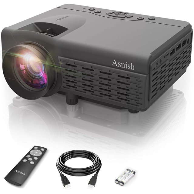 Mini Projector, Asnish Portable Bluetooth Projector Home Theater with 50000 Hrs LED Lamp Life, Full HD 1080P Supported , Compatible with TV Stick, Switch, Laptop, PS5,TF, USB, VGA, HDMI (Black)