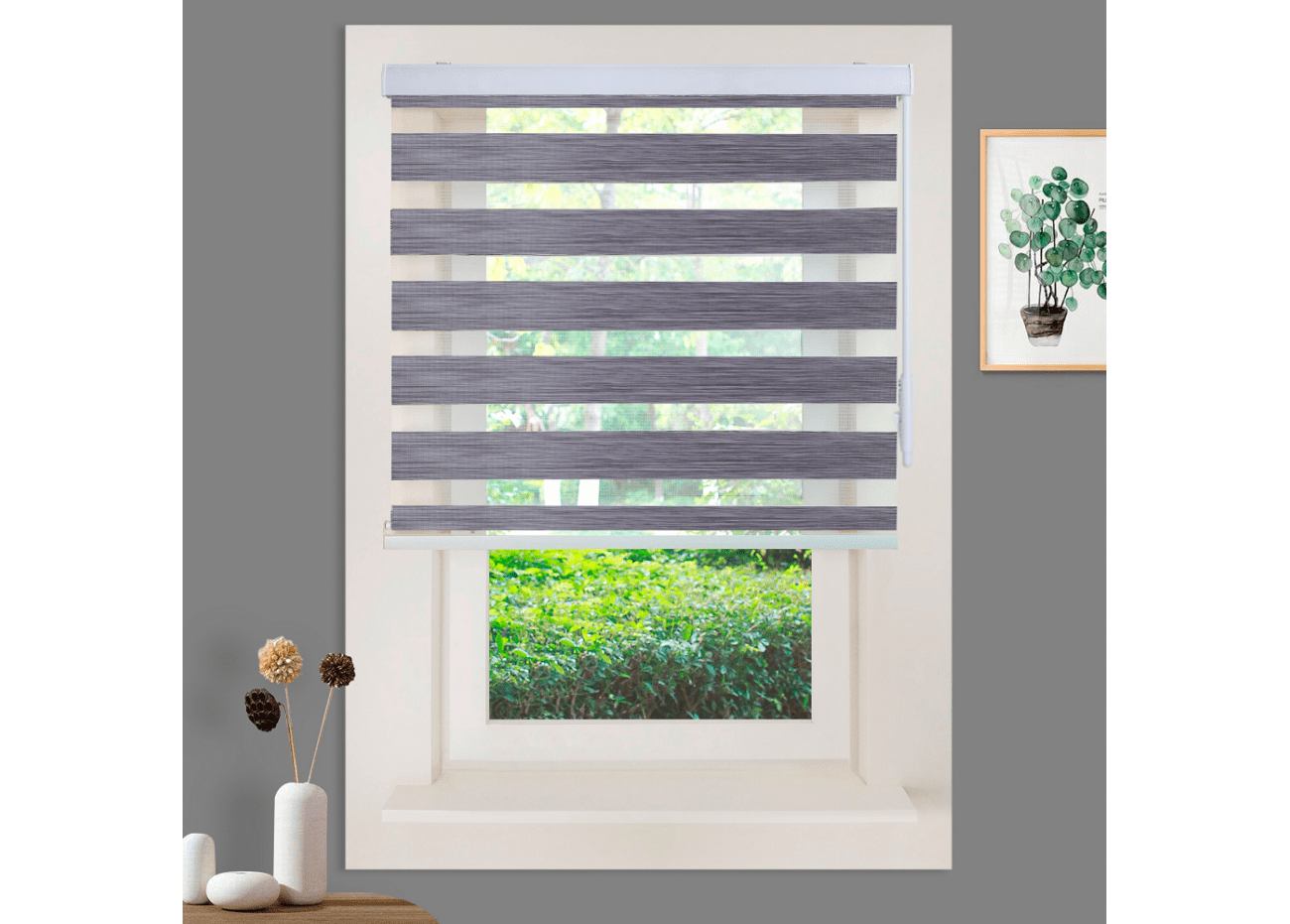 WYMO Zebra Blinds 21 x 48 INCH - Sheer Horizontal Blinds and Shades for Daytime and Nighttime - Light Filtering Roller Shades for Windows - Blue Grey - Manual Control Stick