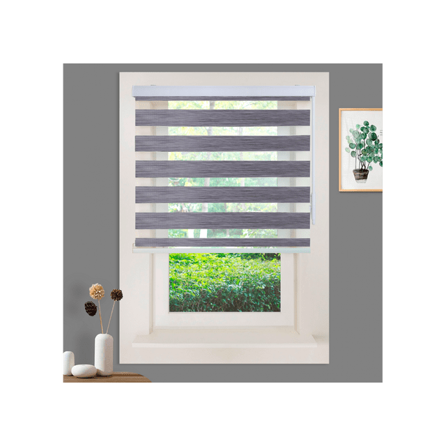 WYMO Zebra Blinds 61 x 72 INCH - Sheer Horizontal Blinds and Shades for Daytime and Nighttime - Light Filtering Roller Shades for Windows - Blue Grey - Manual Control Stick