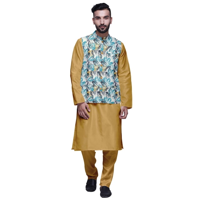 Atasi Traditional Mens Dupion Silk Kurta Pajama Set With Nehru Jacket Men Wear