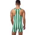 thumbnail image 2 of Zaldita Men's Striped Sleeveless Boxer Shorts Leotard Deep U Neck Racerback Slim Fit Rompers Green L, 2 of 5